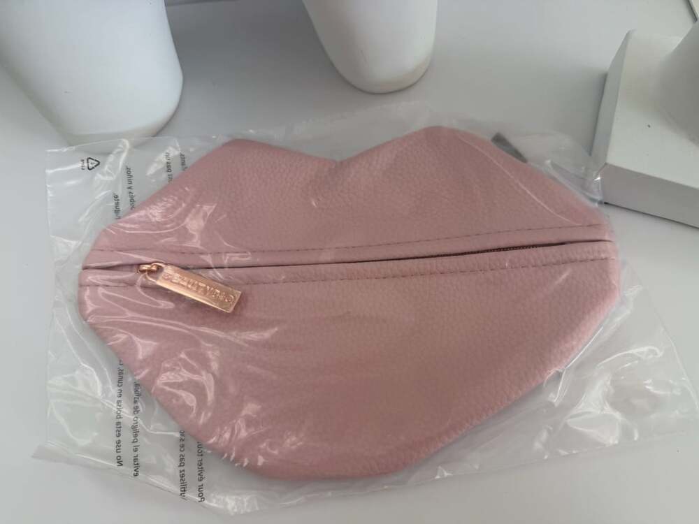 Beautybio Pink Lips Makeup Pouch Cosmetic Bag Rose Gold Zipper